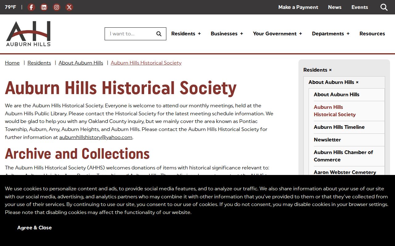 Auburn Hills previous residents historical society archive