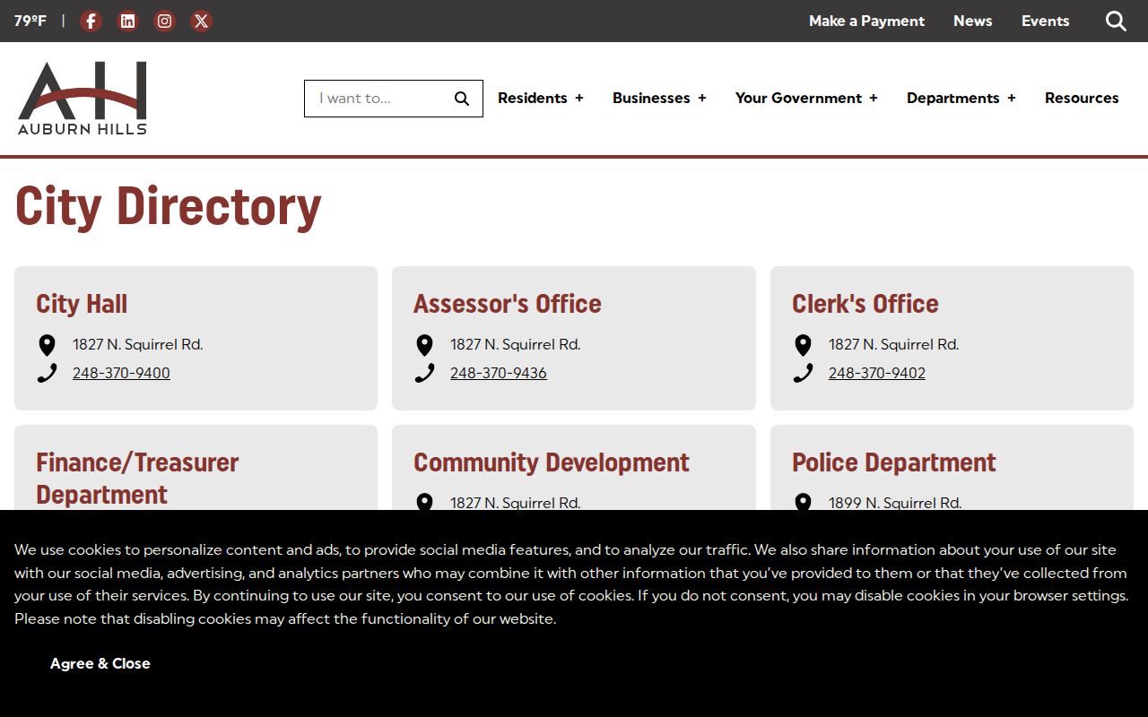 Auburn Hills ZIP code directory city department directory source