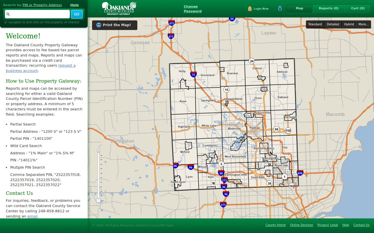 Auburn Hills ZIP code directory Oakland County Property Gateway parcel map