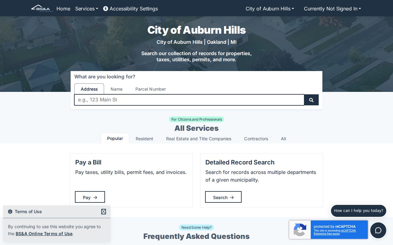 Auburn Hills ZIP code directory BS and A property search fields